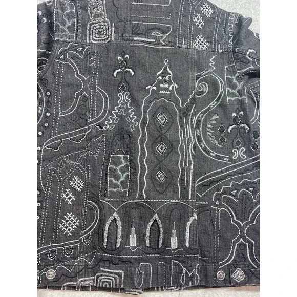 Laura Ashley Button Front Shirt Womens Medium Black Gray Abstract Embroidered Lo - Picture 7 of 8